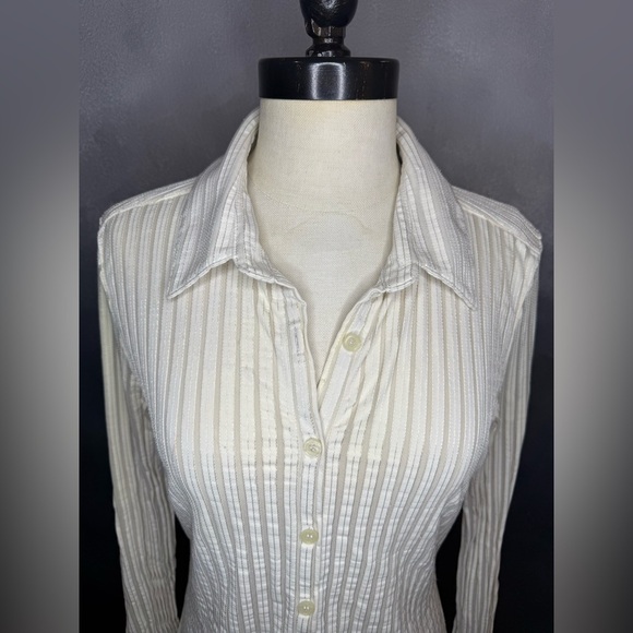 🤍Express Long Sleeve Button-Down Shirt - Size L - White with Silver Stripes🤍 - Picture 2 of 10